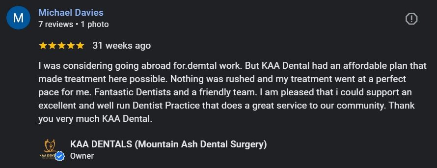KAA Dentals Google review